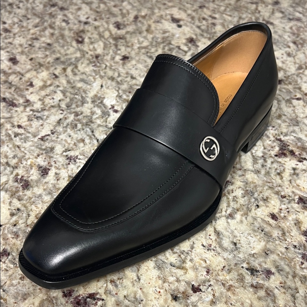 Gucci Black Leather Slip-On Loafers